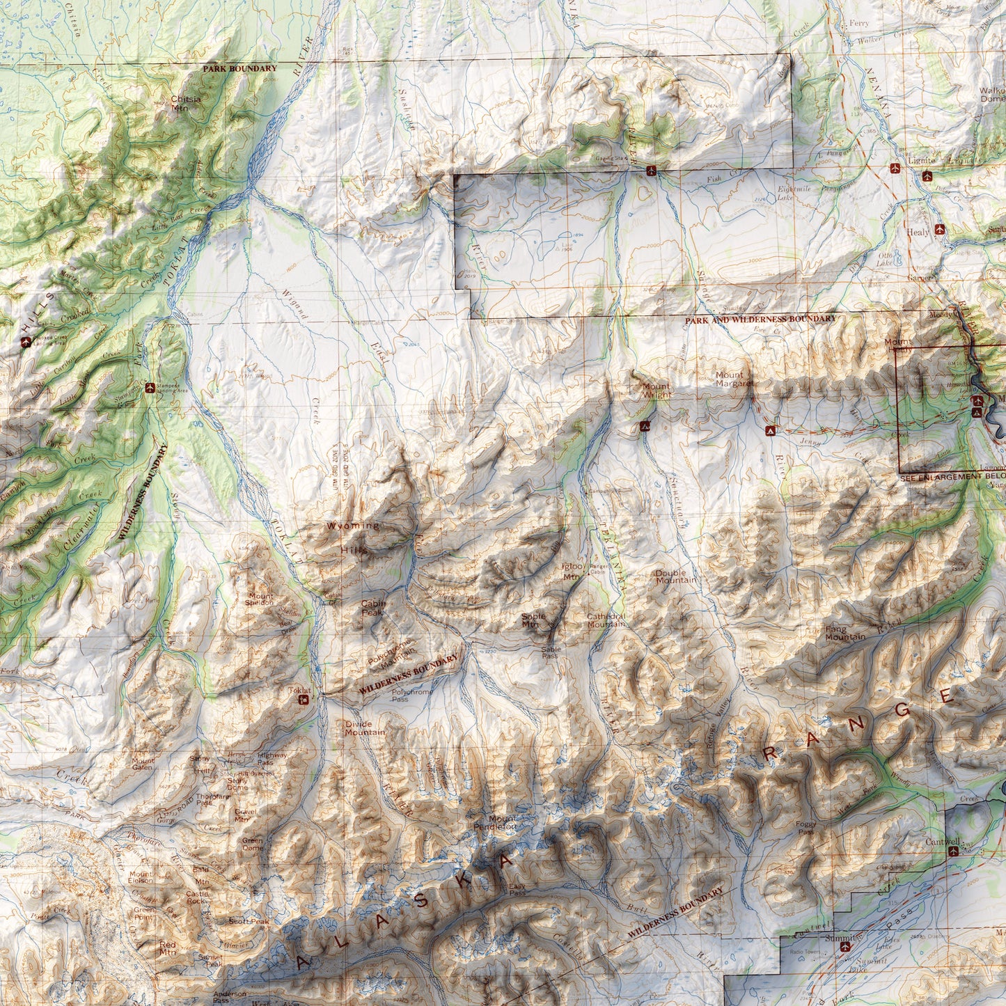 Denali National Park - Shaded Relief Map (1986)