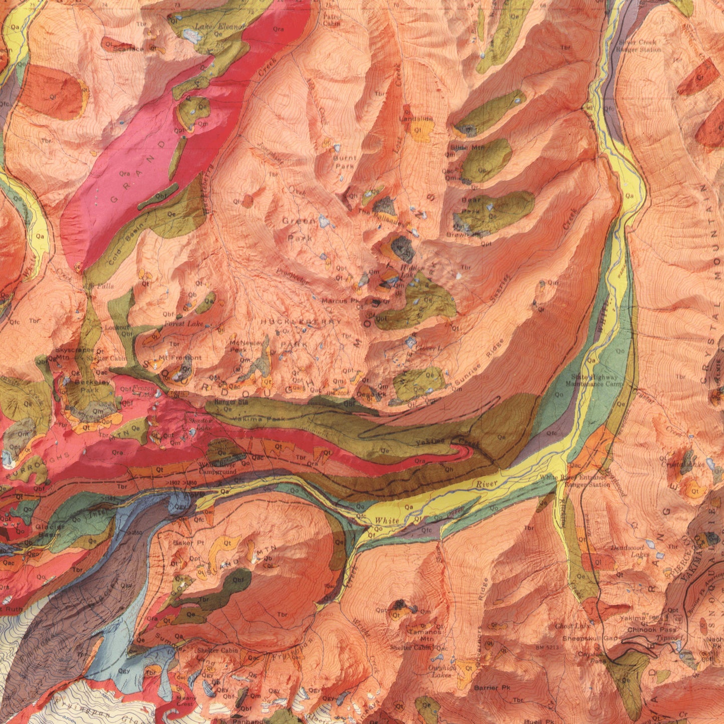 Mount Rainier National Park Geology - Shaded Relief Map (1969)