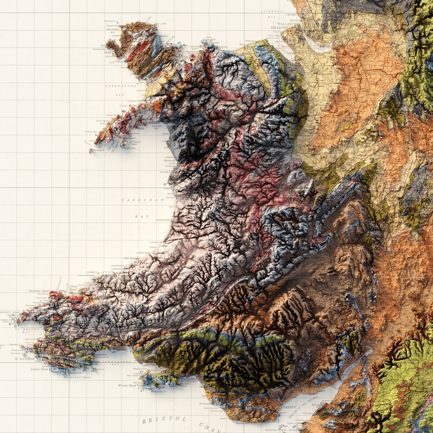 Great Britain Geology - Shaded Relief Map (1957)