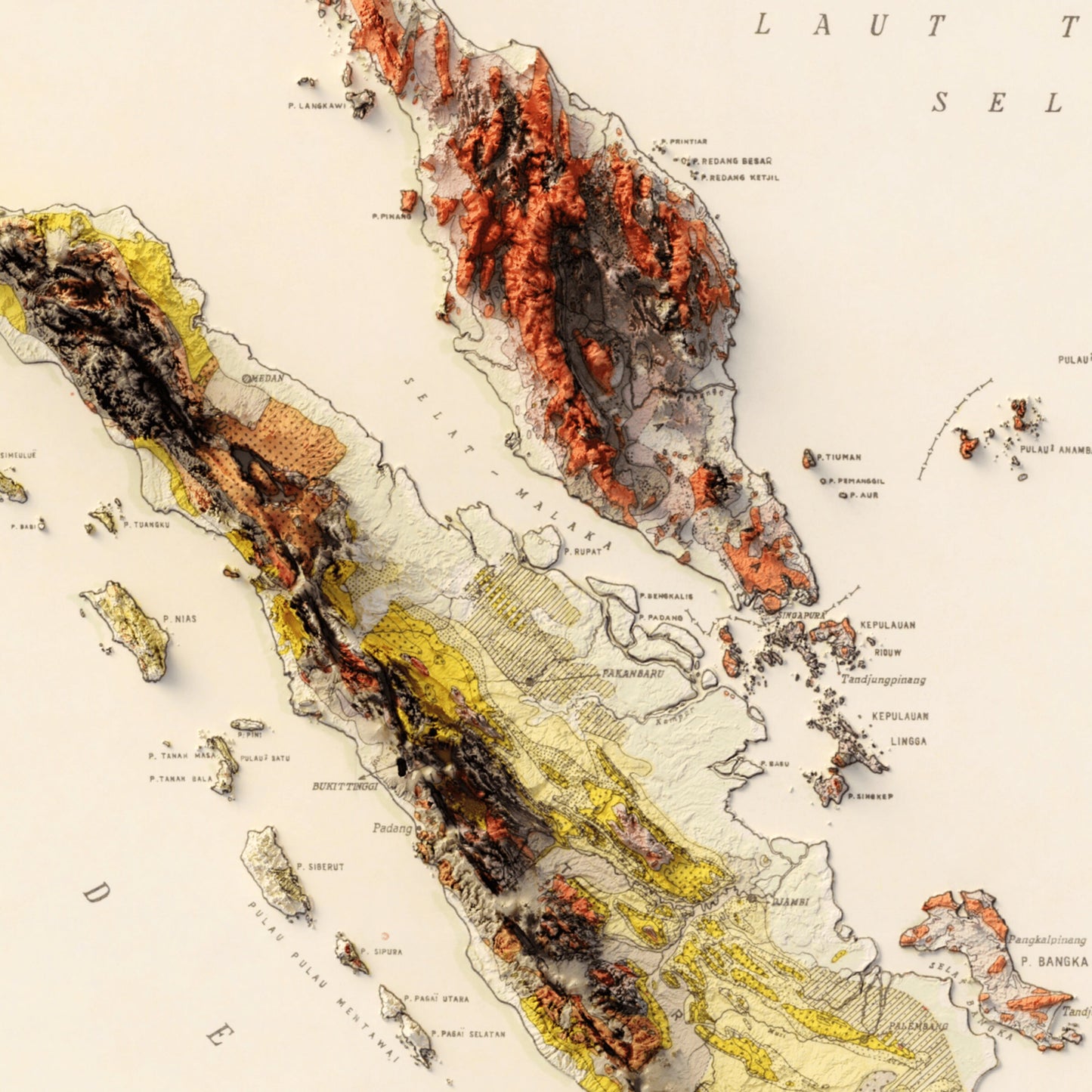 Indonesia Geology - Shaded Relief Map (1954)