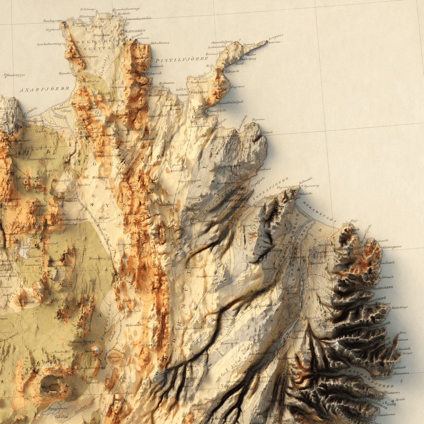 Iceland Geology - Shaded Relief Map (1901)