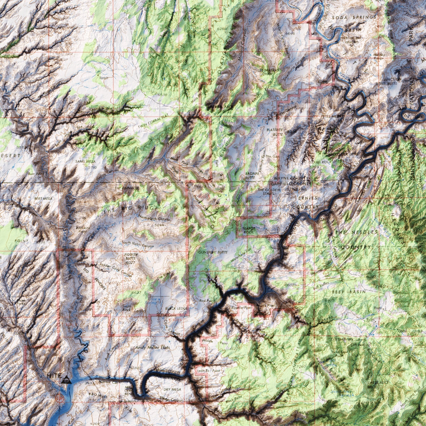 Glen Canyon National Recreation Area - Shaded Relief Map (1969)