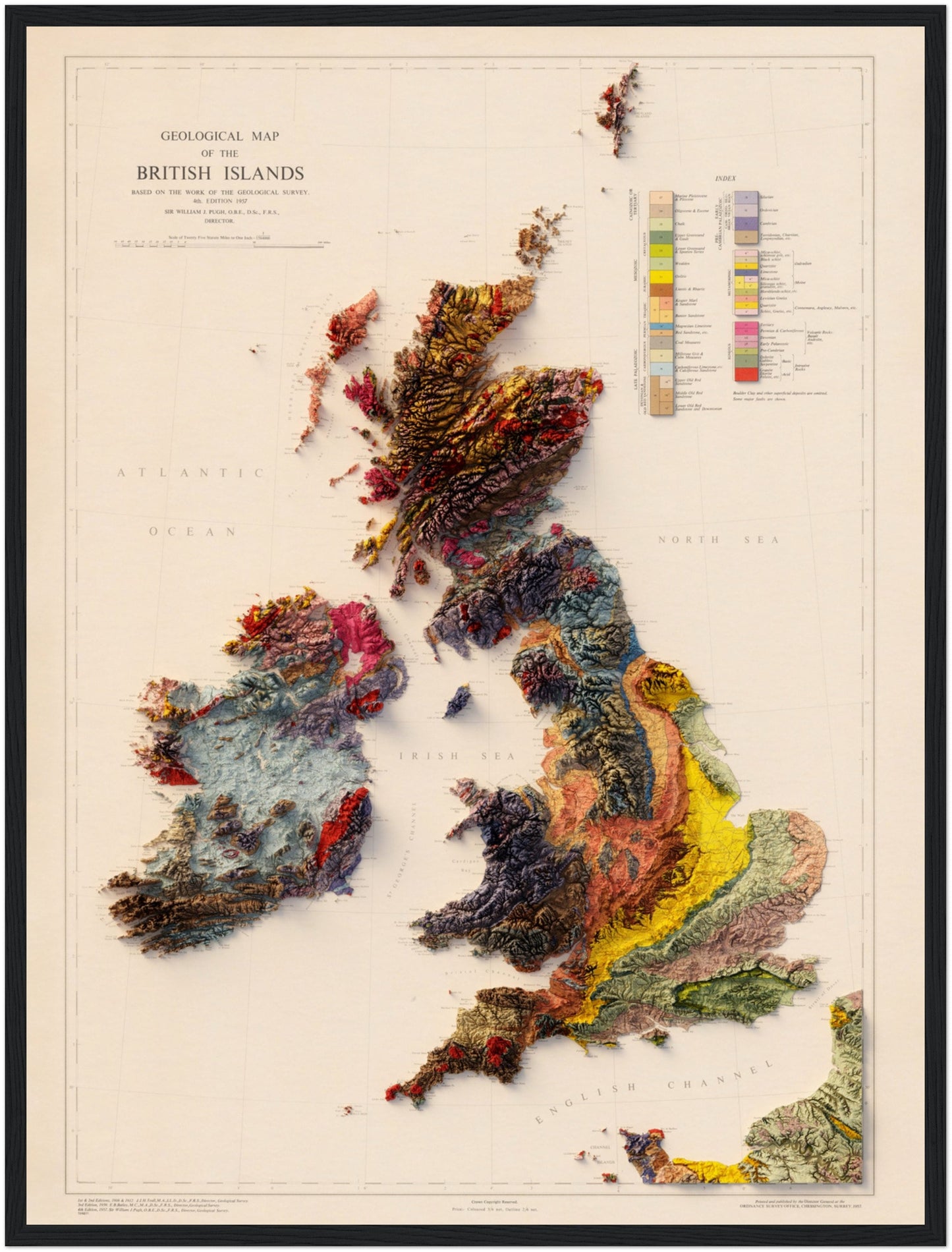 The United Kingdom & Ireland Geology - Shaded Relief Map (1957)