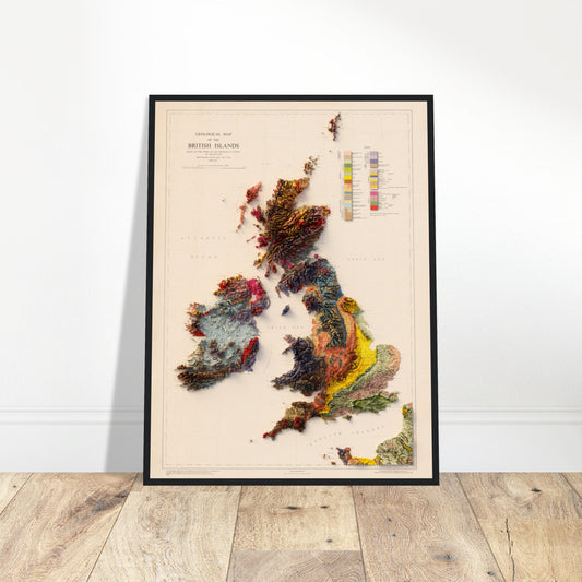 The United Kingdom & Ireland Geology - Shaded Relief Map (1957)