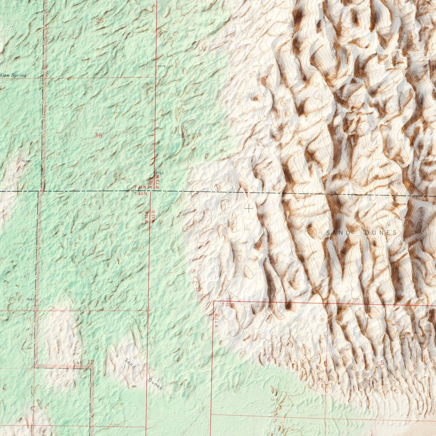 Great Sand Dunes National Monument - Shaded Relief Map (1967)