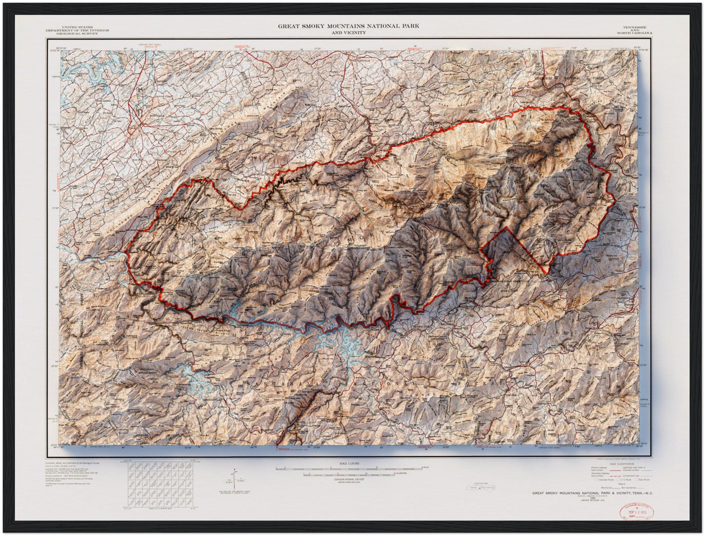 The Great Smoky Mountains National Park - Shaded Relief Map (1912)