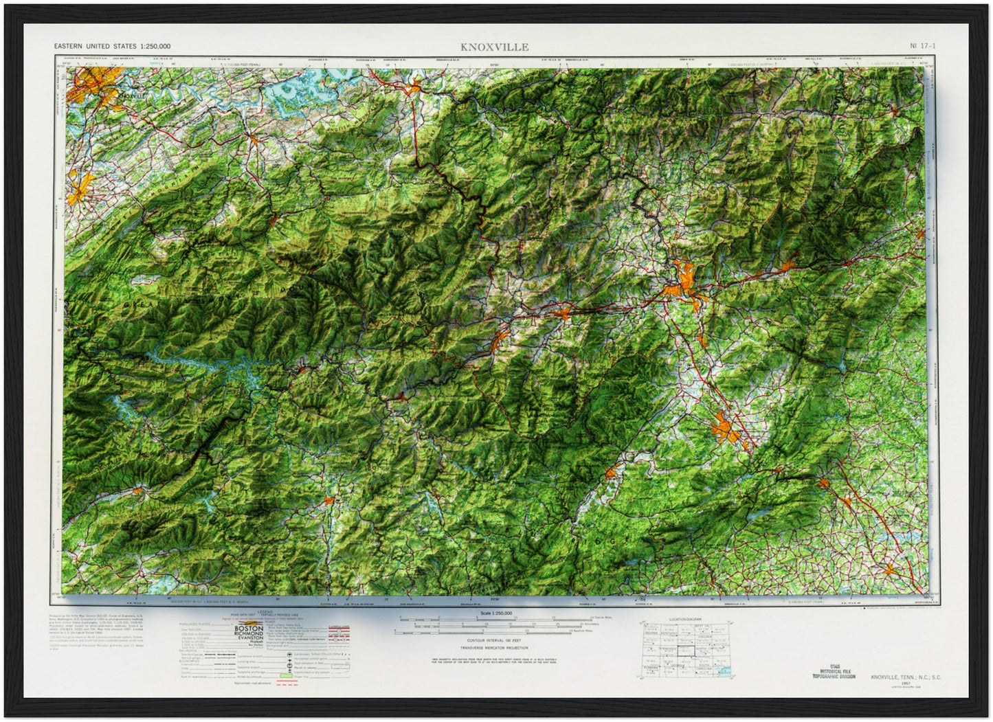 Knoxville, Tennessee - Shaded Relief Map (1957)