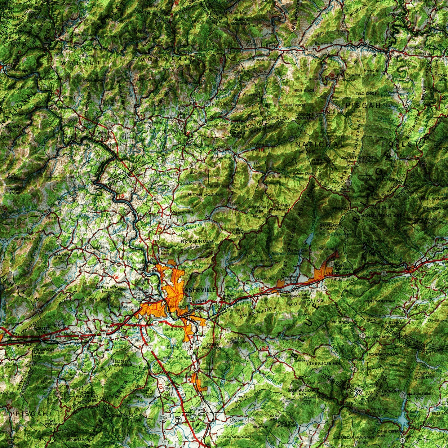 Knoxville, Tennessee - Shaded Relief Map (1957)