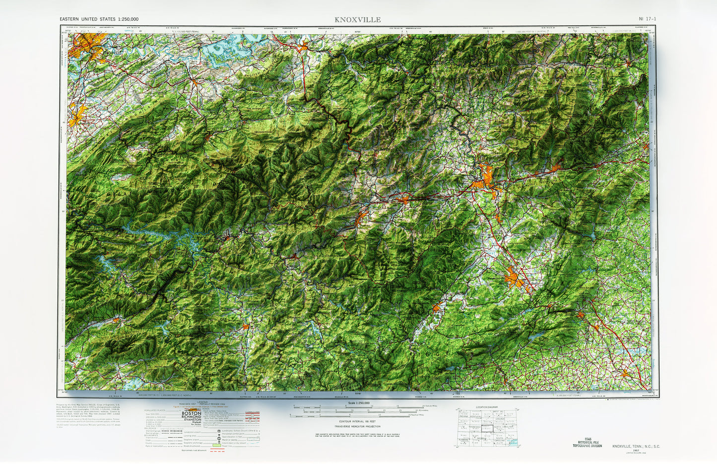 Knoxville, Tennessee - Shaded Relief Map (1957)