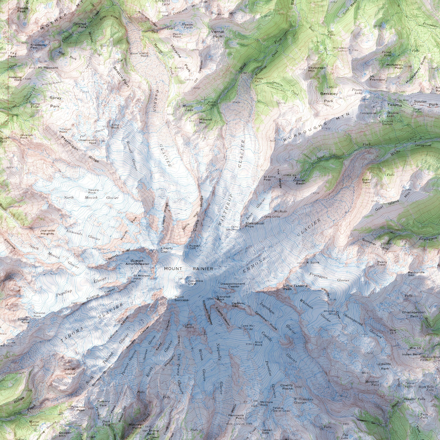 Mount Rainier National Park - Shaded Relief Map (1971)