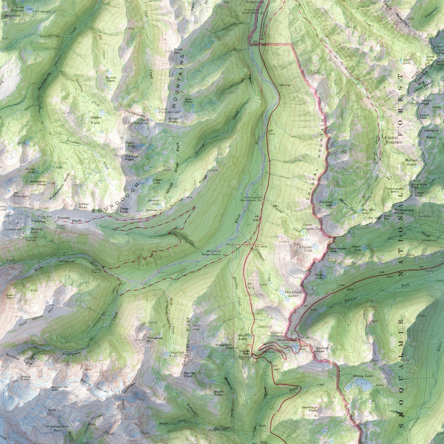 Mount Rainier National Park - Shaded Relief Map (1971)