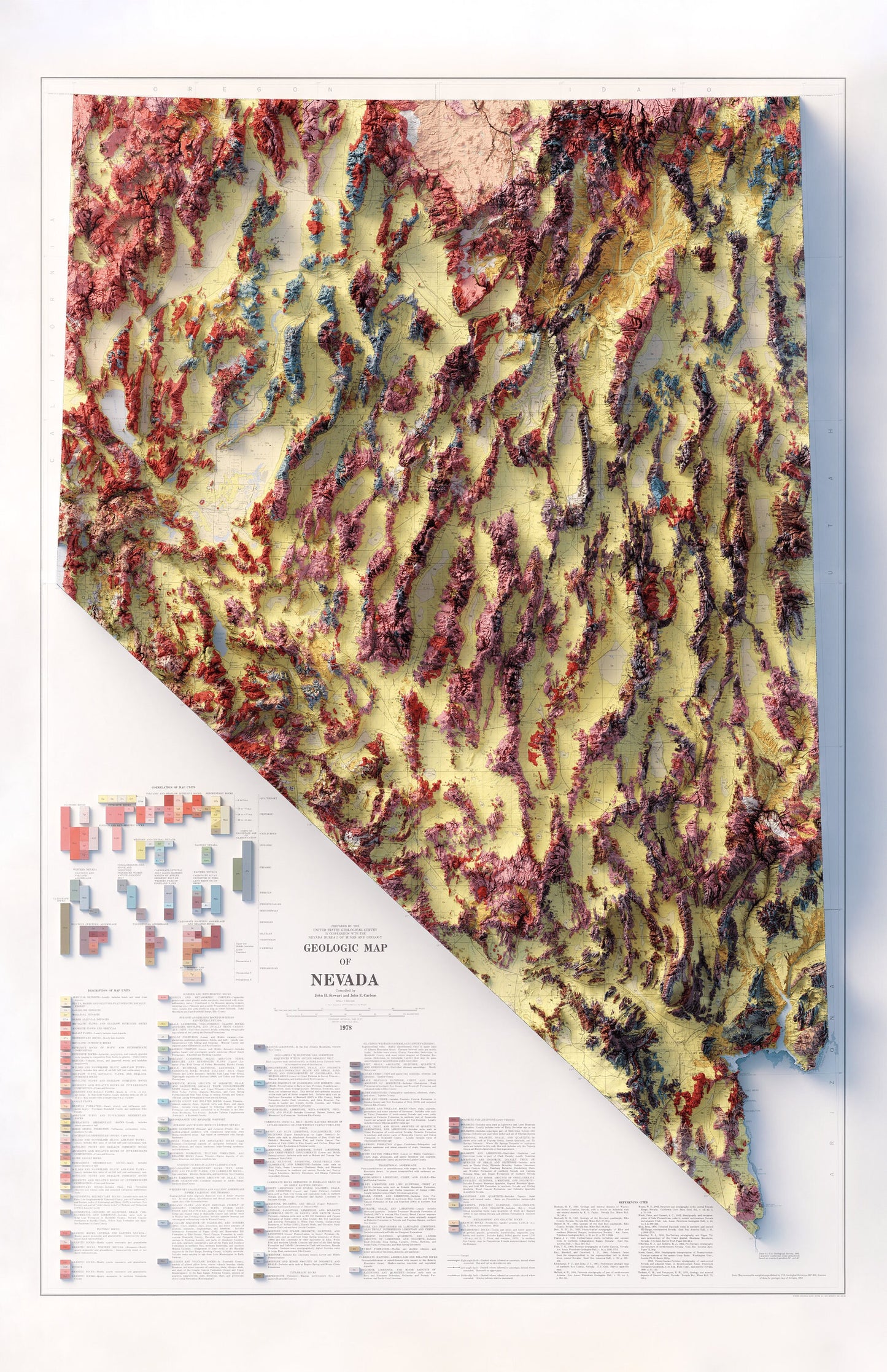 Nevada Geology - Shaded Relief Map (1978)