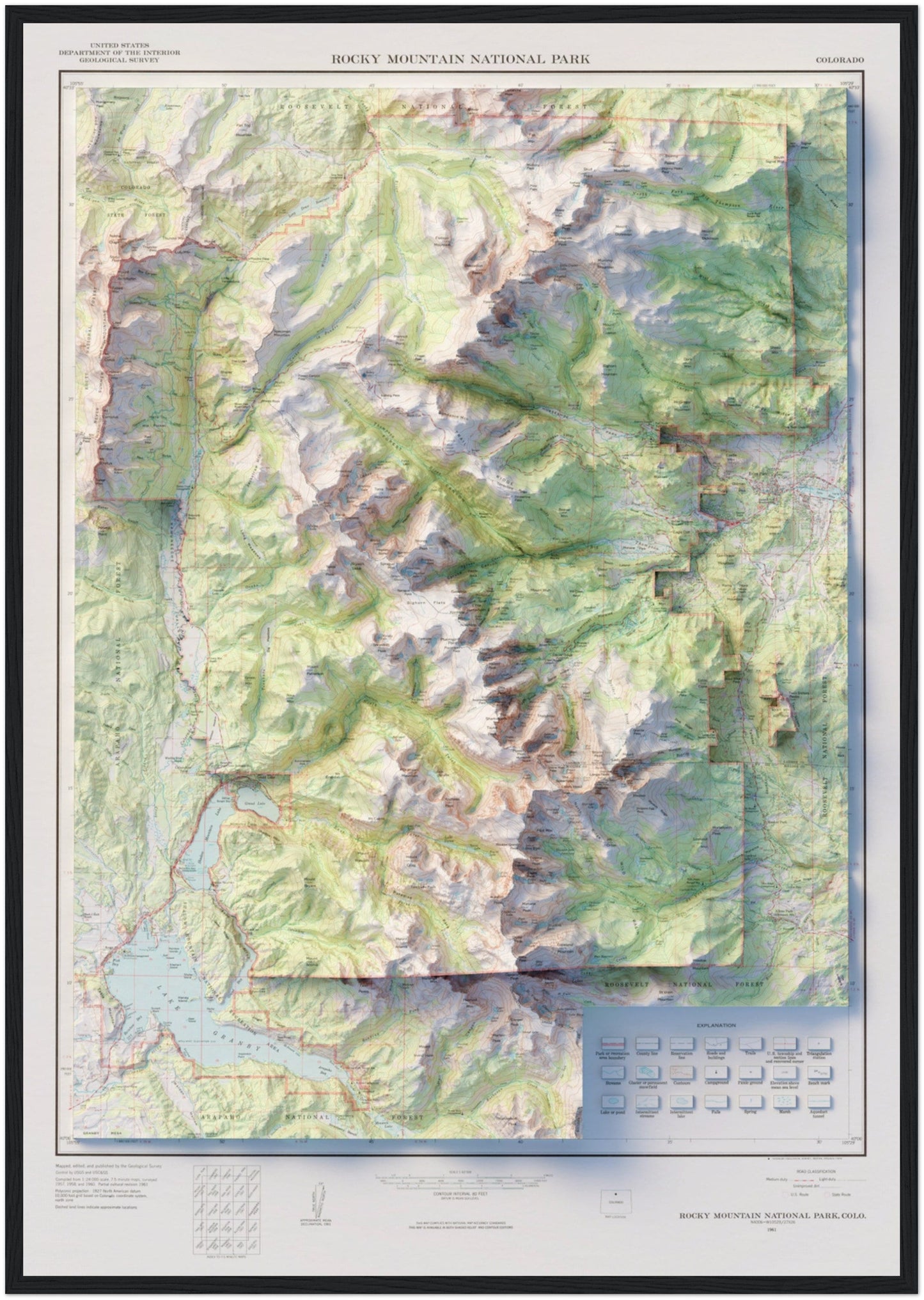 Rocky Mountain National Park - Shaded Relief Map (1974)