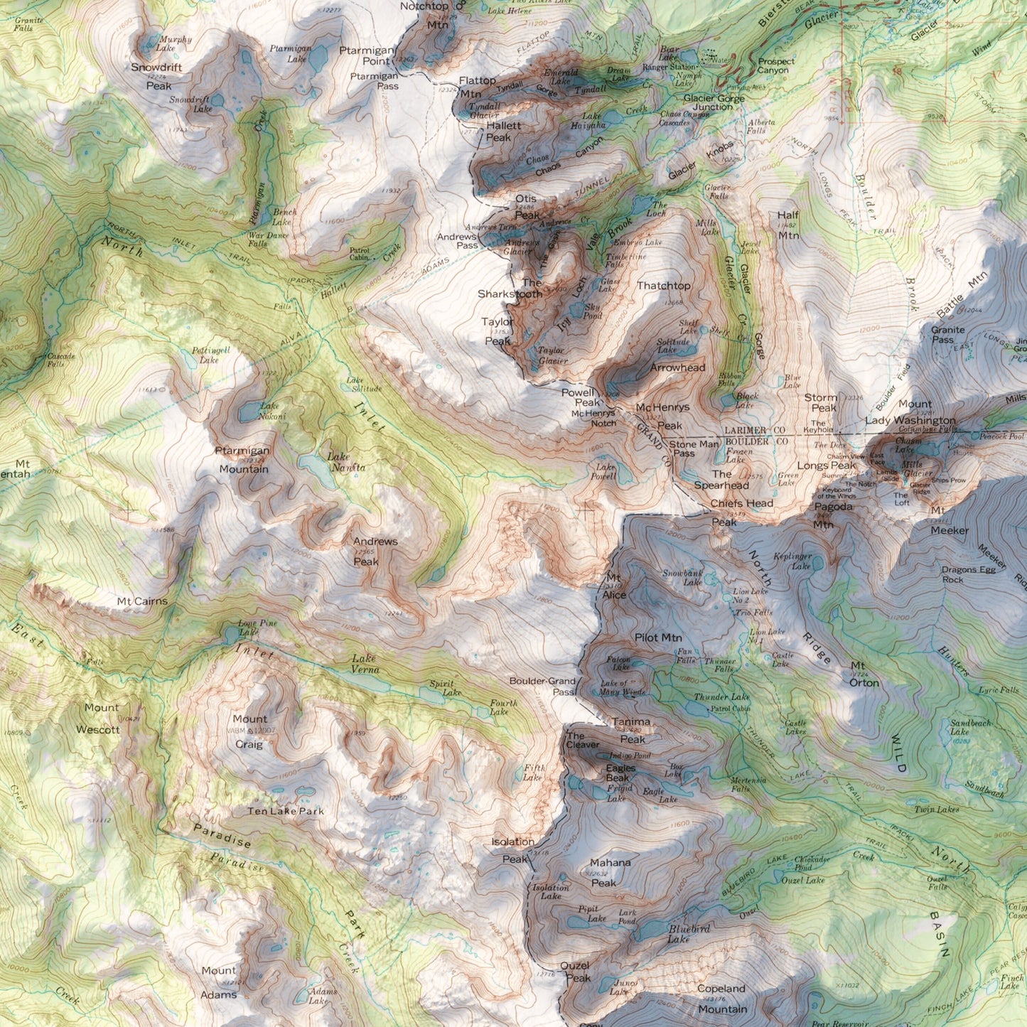 Rocky Mountain National Park - Shaded Relief Map (1974)