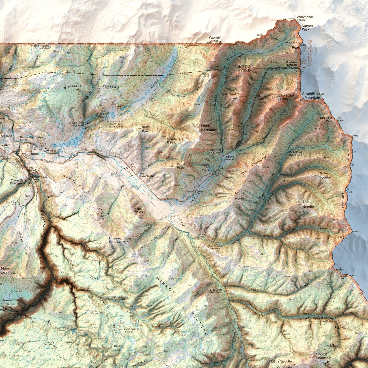 Yellowstone National Park - Shaded Relief Map (1961)