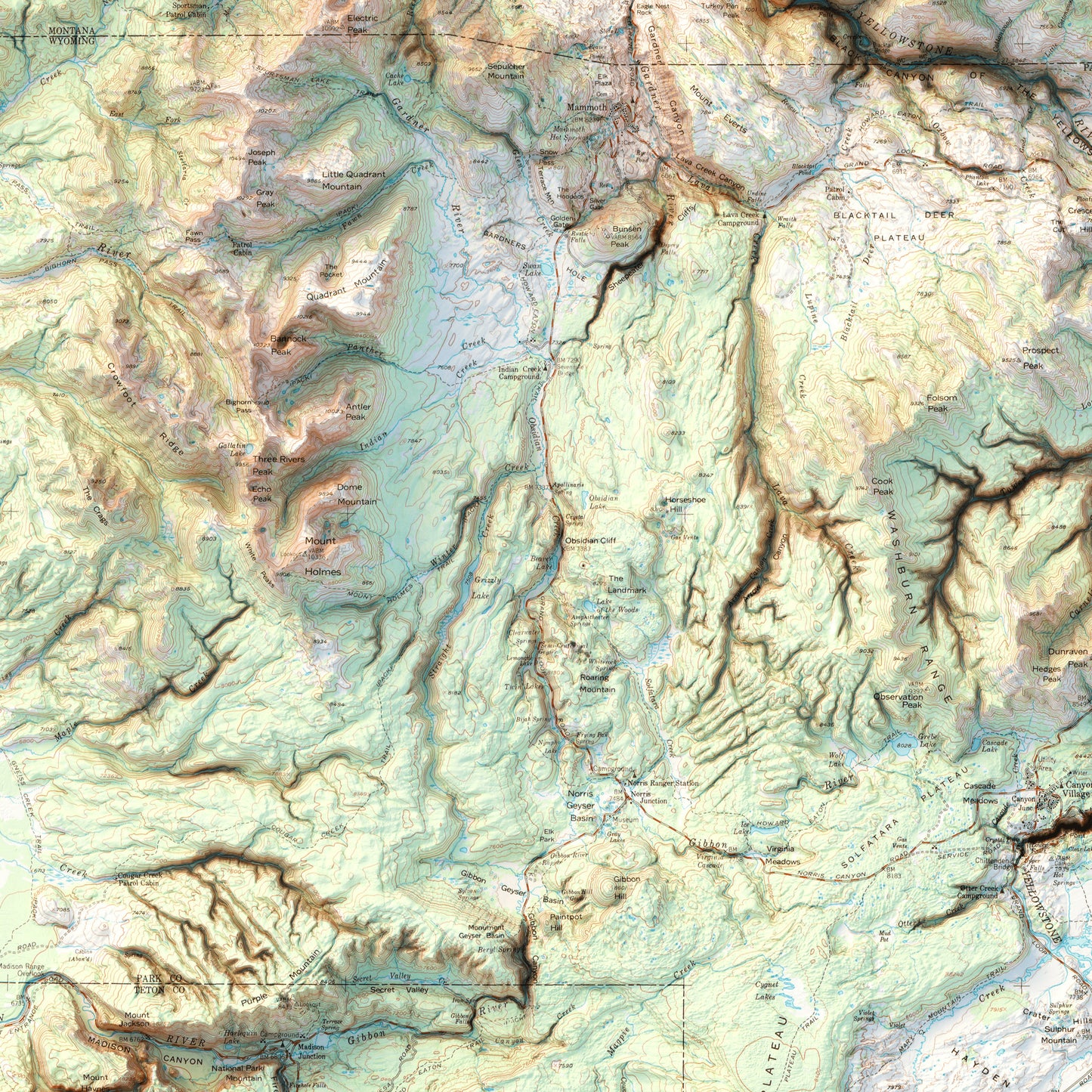 Yellowstone National Park - Shaded Relief Map (1961)