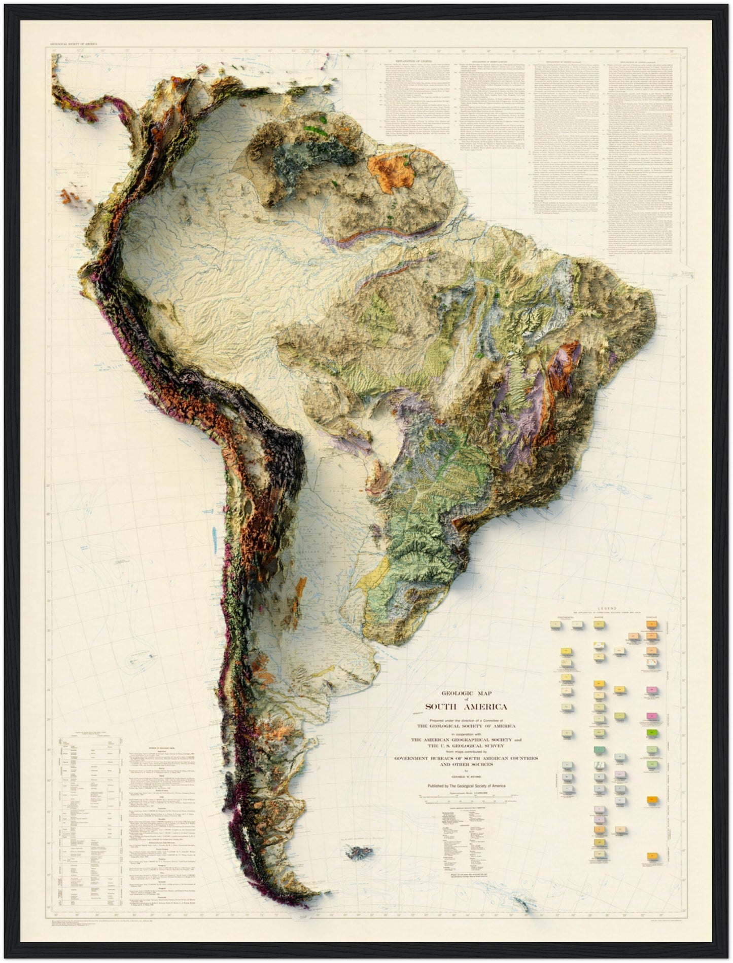 South America Geology - Shaded Relief Map (1950)