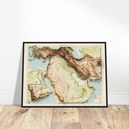 Middle East Topography - Shaded Relief Map (1962)