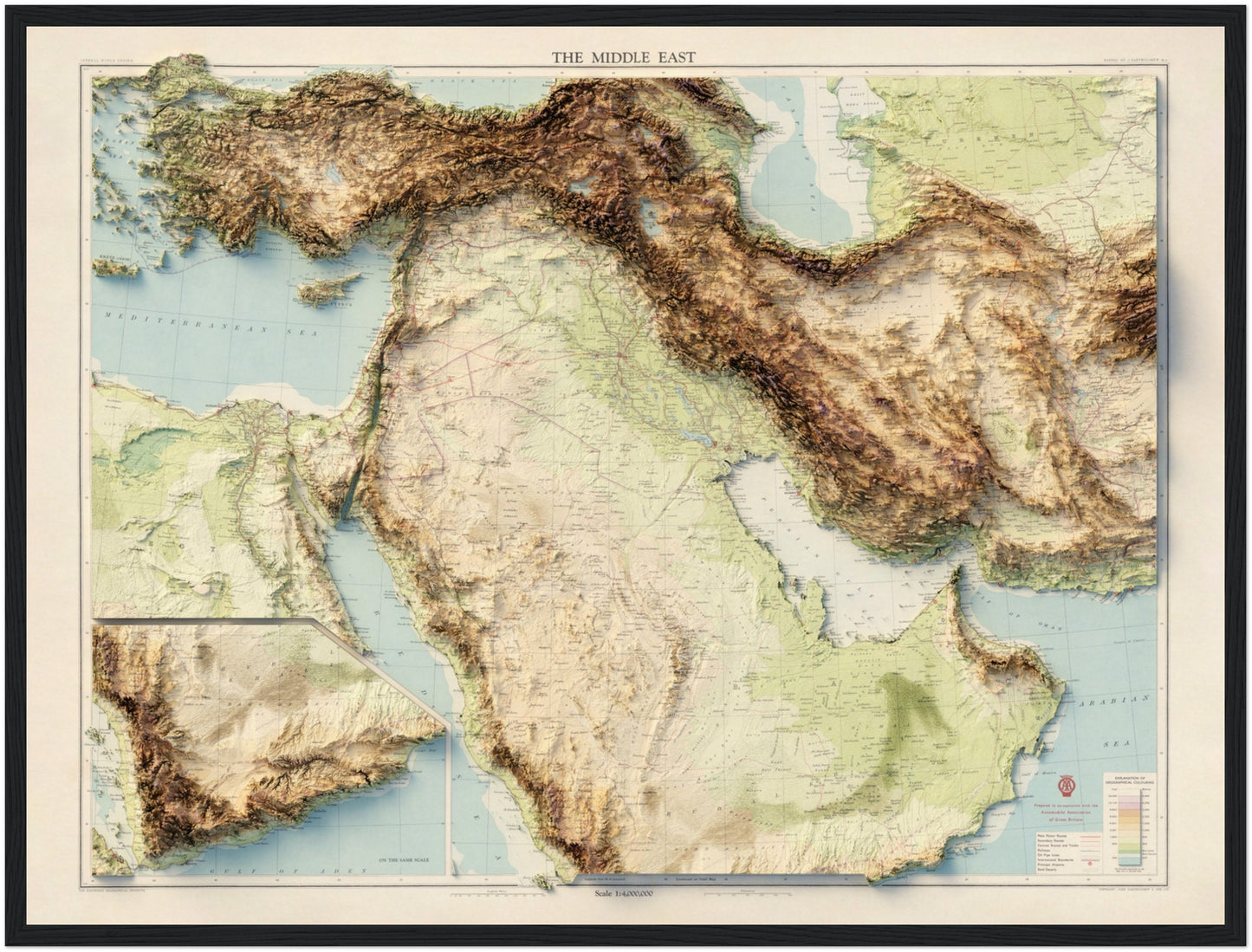 Middle East Topography - Shaded Relief Map (1962)