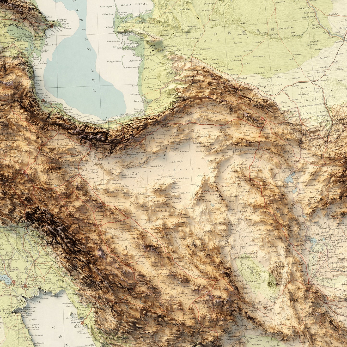 Middle East Topography - Shaded Relief Map (1962)