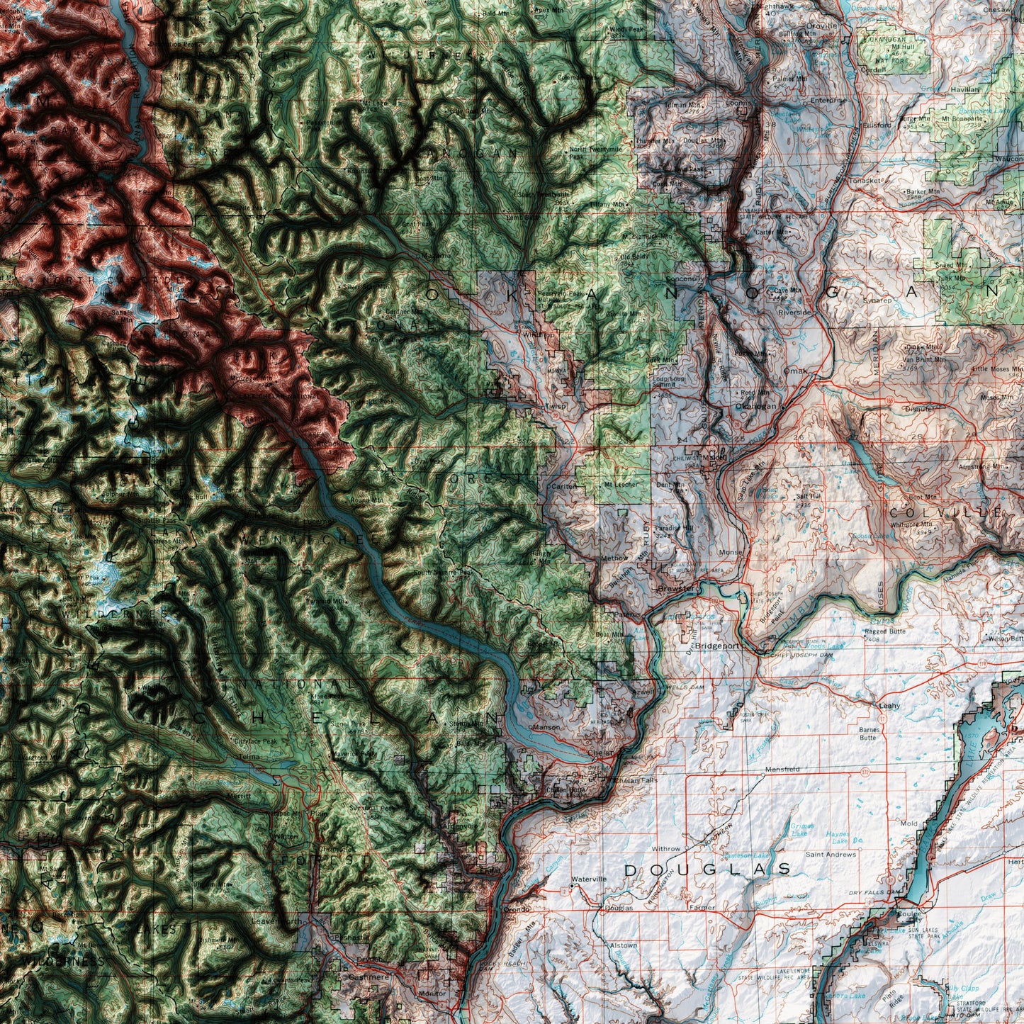 State of Washington Topography - Shaded Relief Map (1982)