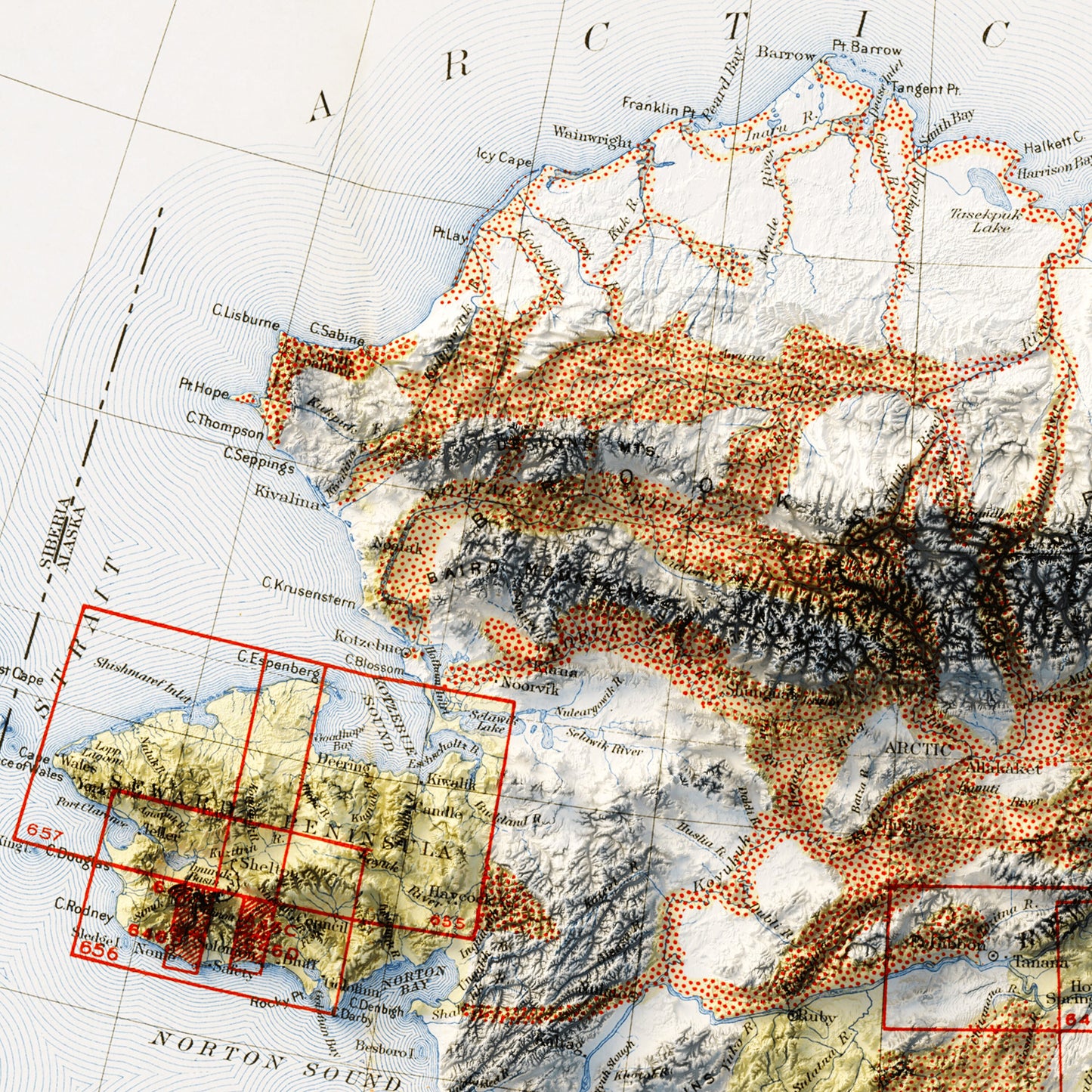 Alaska Topography - Shaded Relief Map (1927)