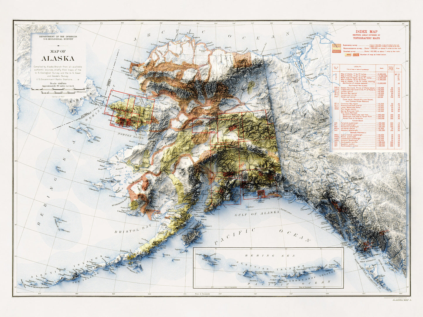 Alaska Topography - Shaded Relief Map (1927)