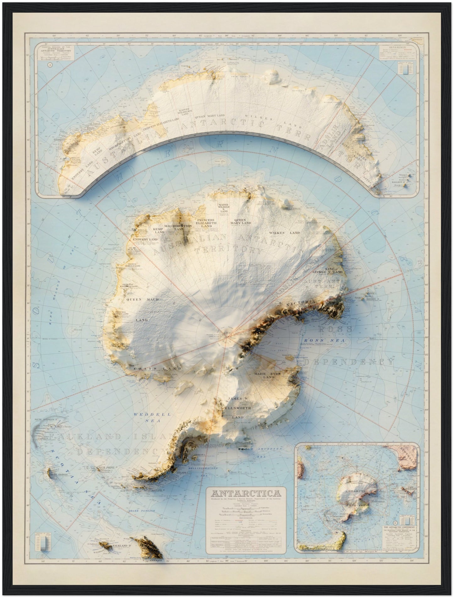 Antarctica Topography - Shaded Relief Map (1939)