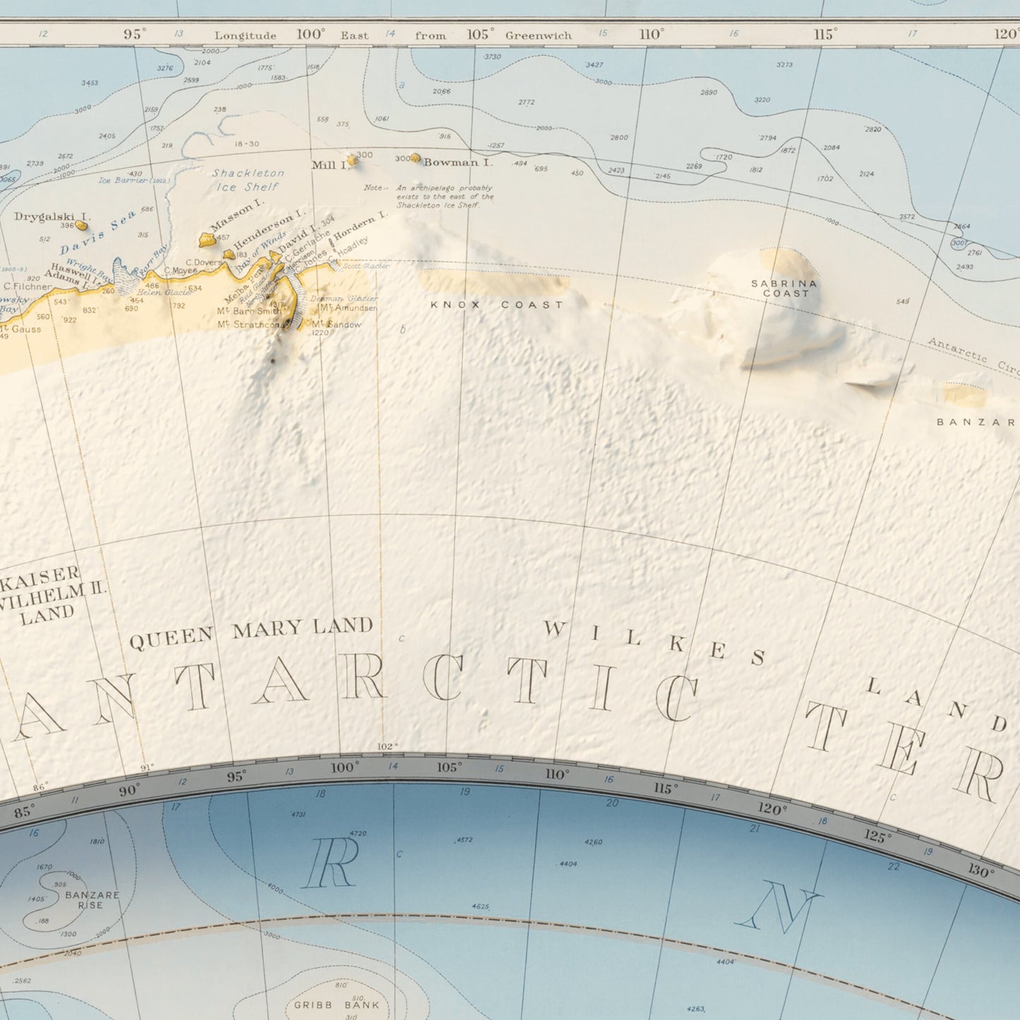 Antarctica Topography - Shaded Relief Map (1939)