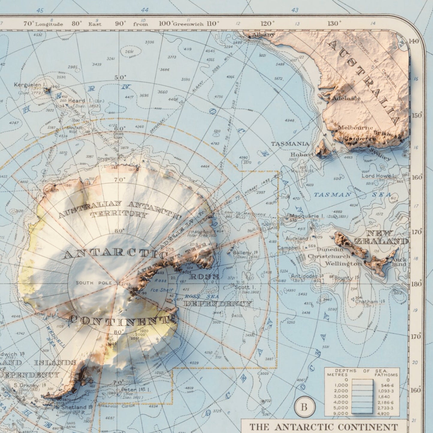 Antarctica Topography - Shaded Relief Map (1939)