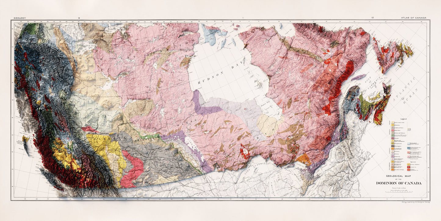 Canada Geology - Shaded Relief Map (1915)