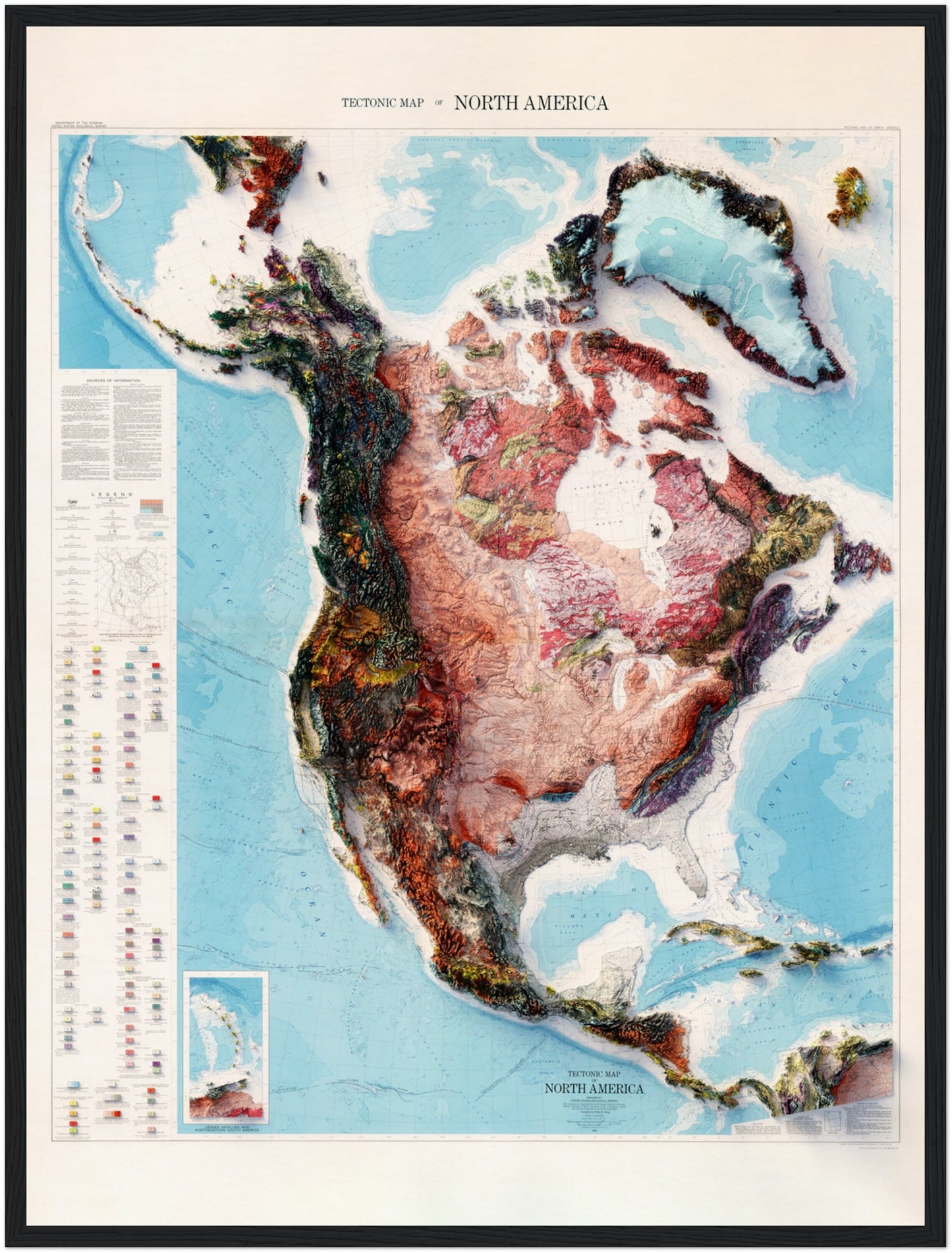 North America Tectonic Map - Shaded Relief (1969)