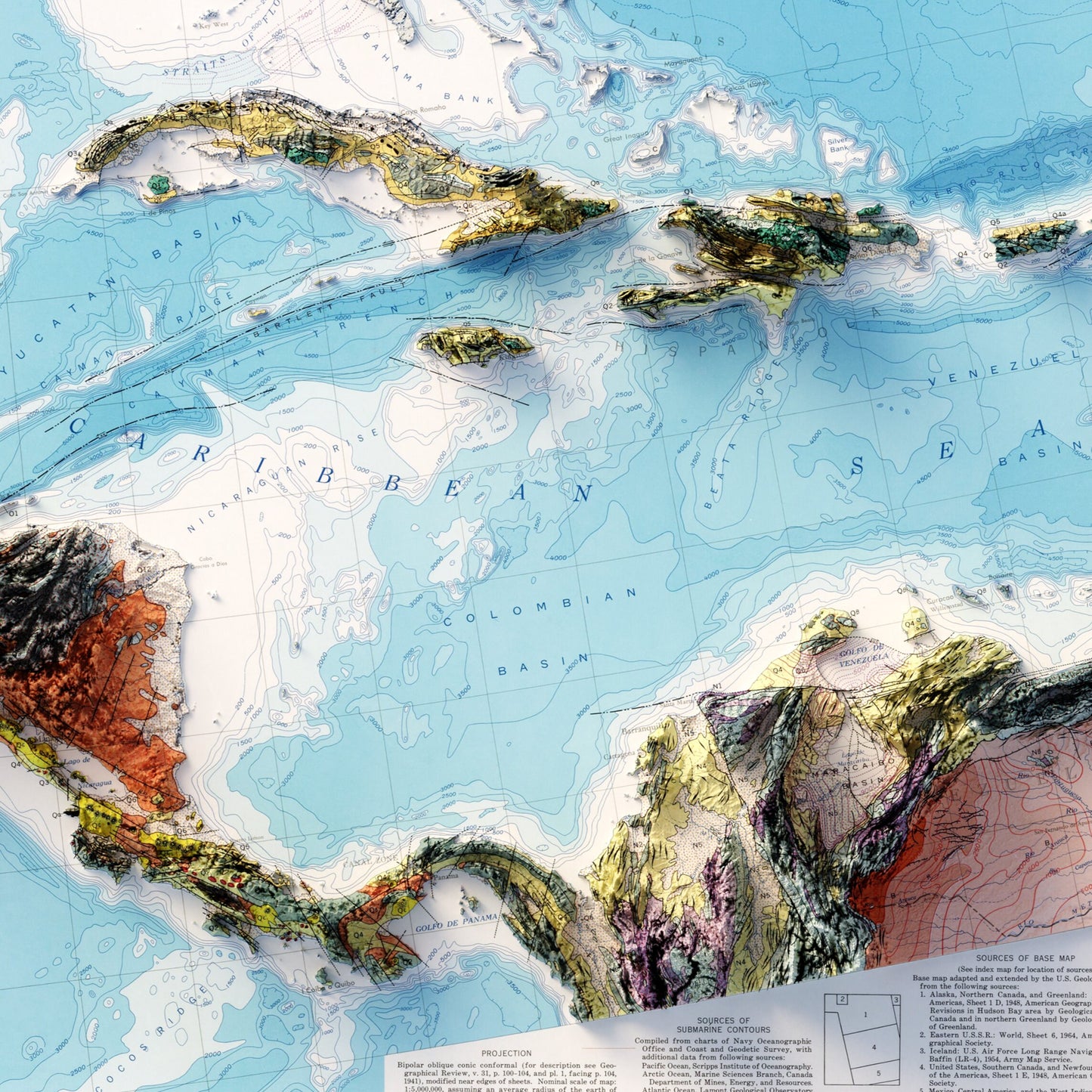 North America Tectonic Map - Shaded Relief (1969)