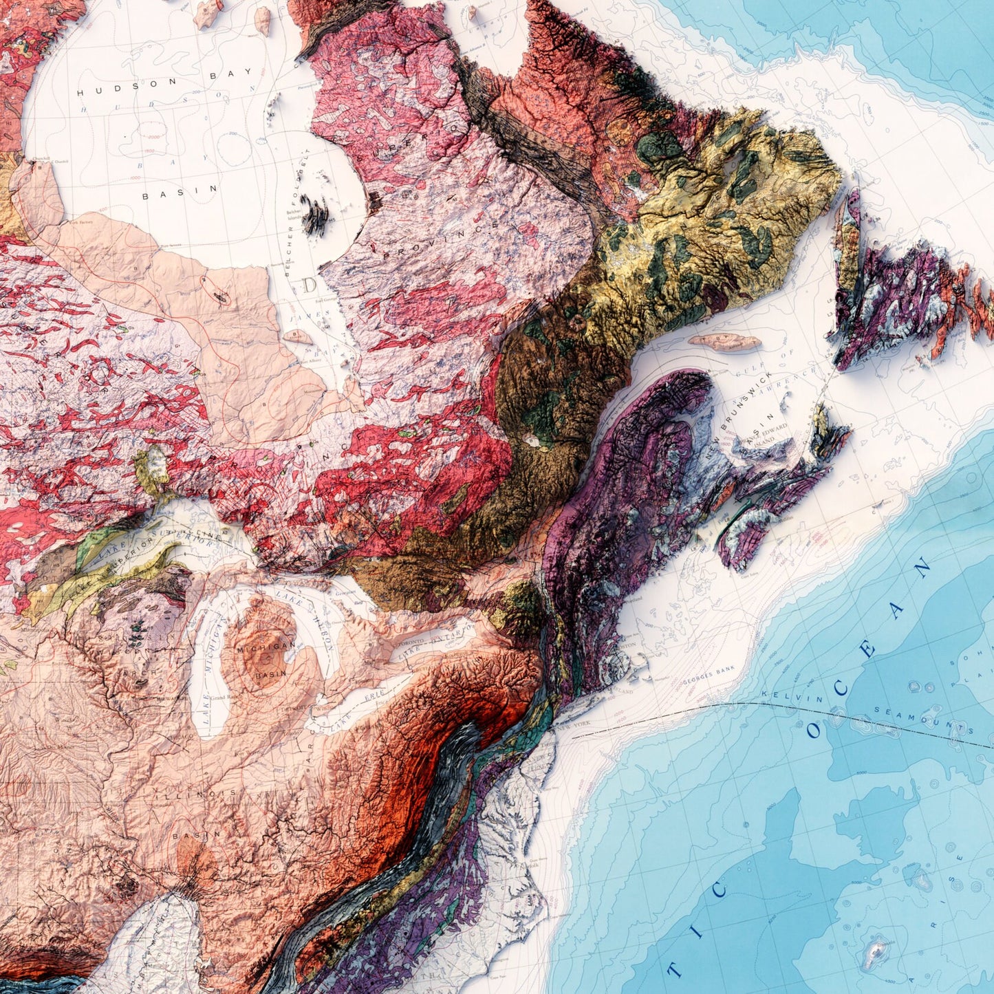 North America Tectonic Map - Shaded Relief (1969)