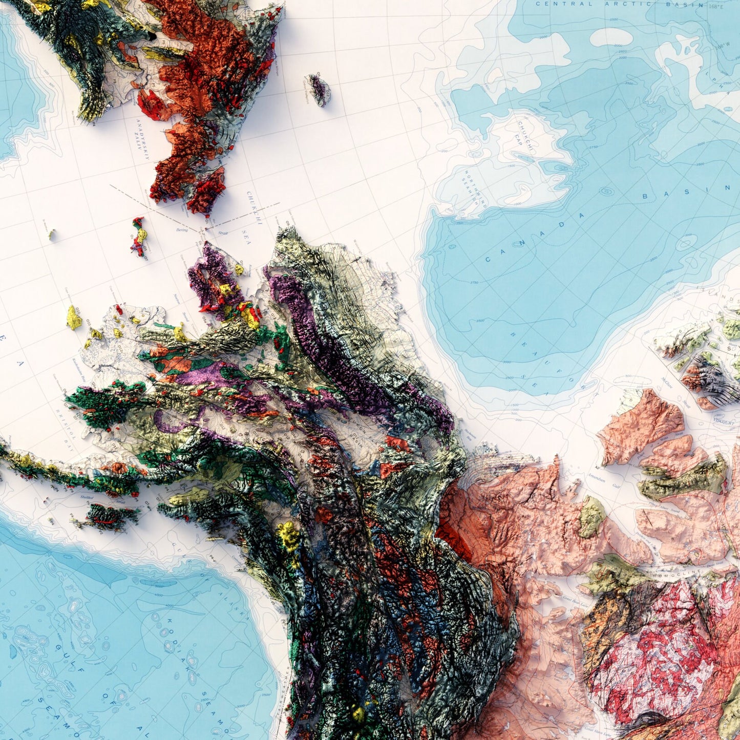 North America Tectonic Map - Shaded Relief (1969)