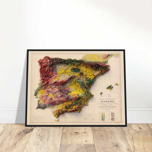 Spain & Portugal Geology - Shaded Relief Map (1919)