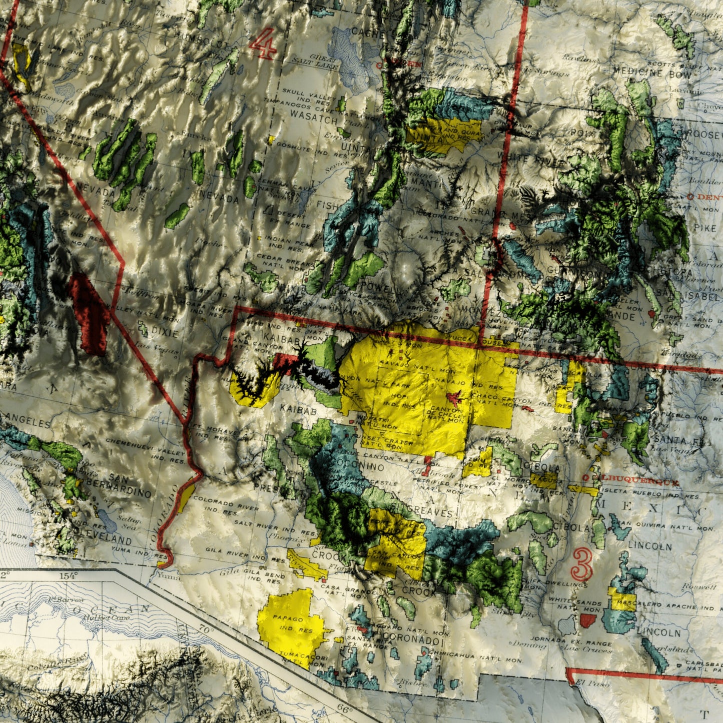 United States National Forests & Parks - Shaded Relief Map (1936)