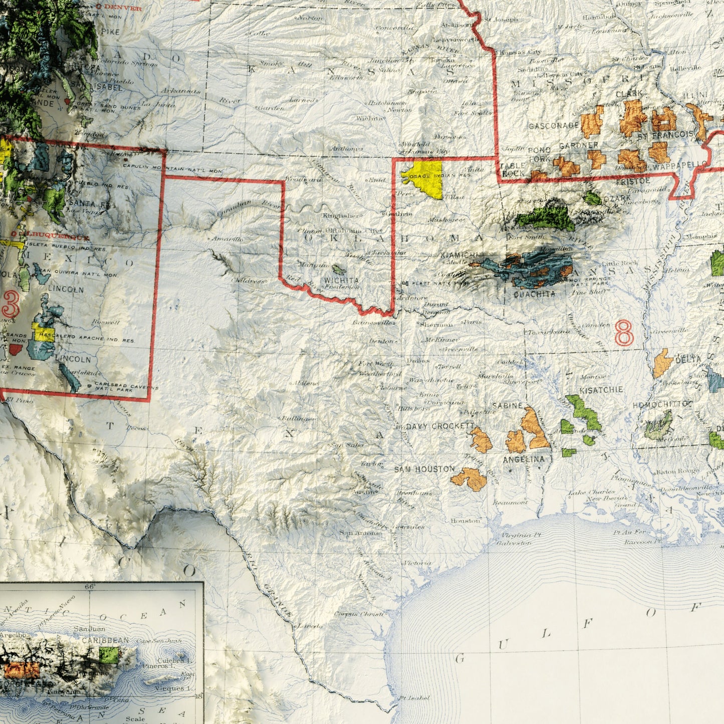 United States National Forests & Parks - Shaded Relief Map (1936)