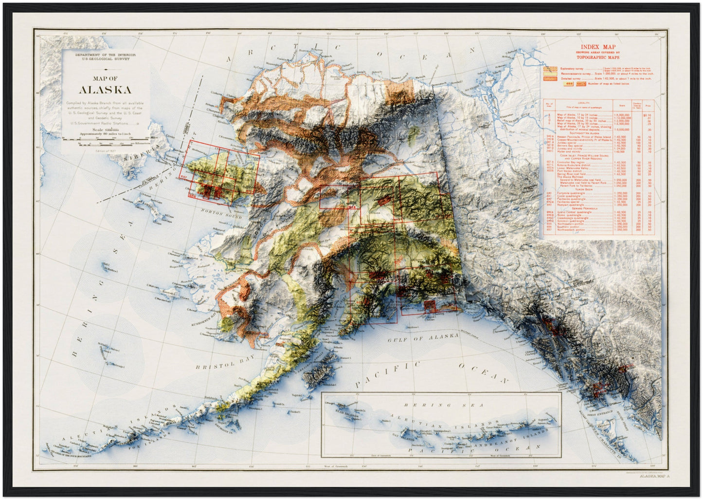 Alaska Topography - Shaded Relief Map (1927)