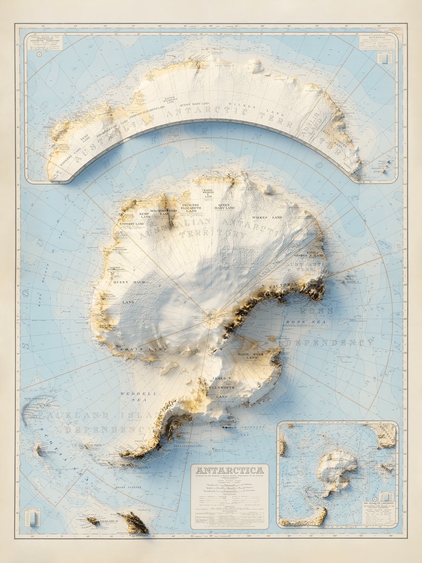 Antarctica Topography - Shaded Relief Map (1939)