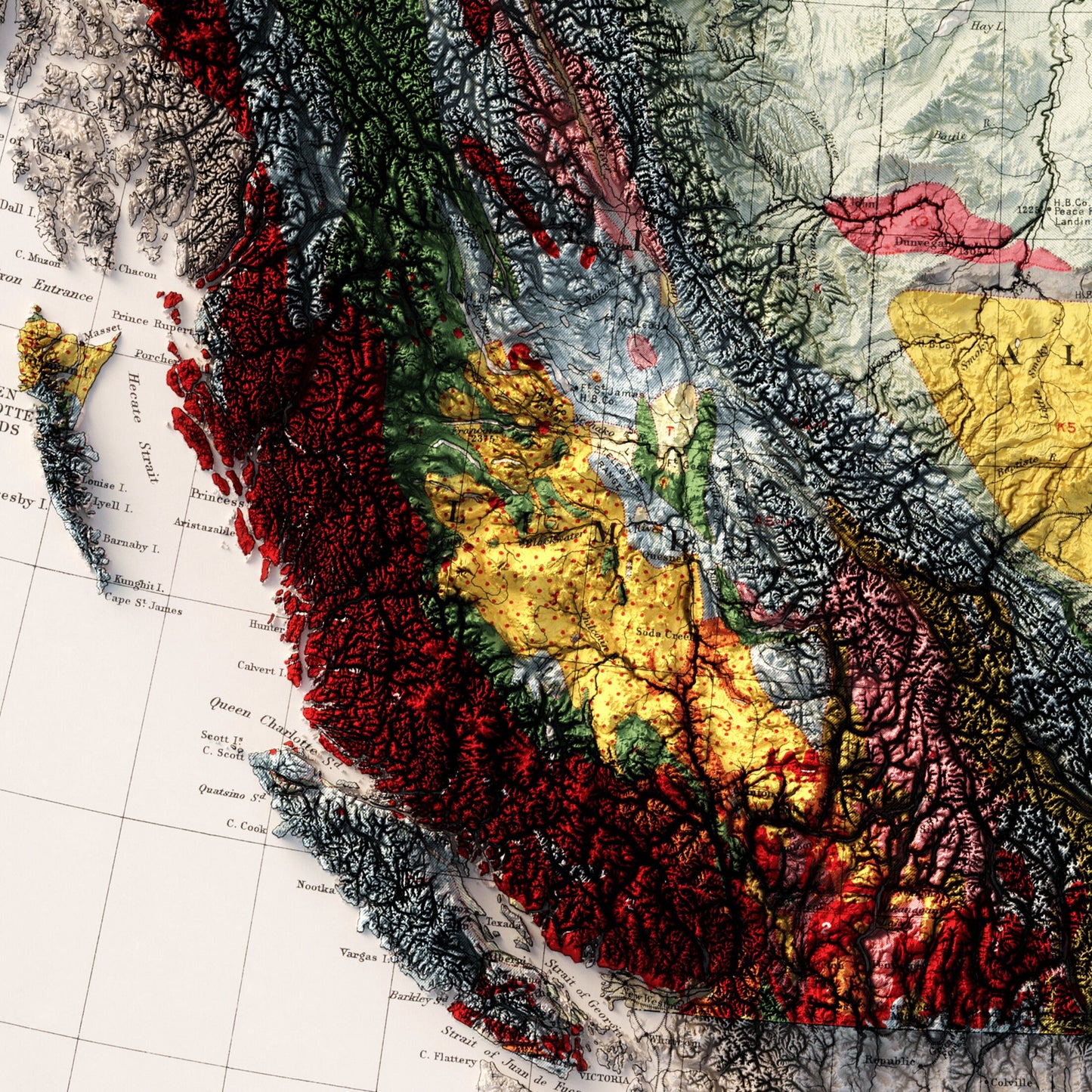 Canada Geology - Shaded Relief Map (1915)