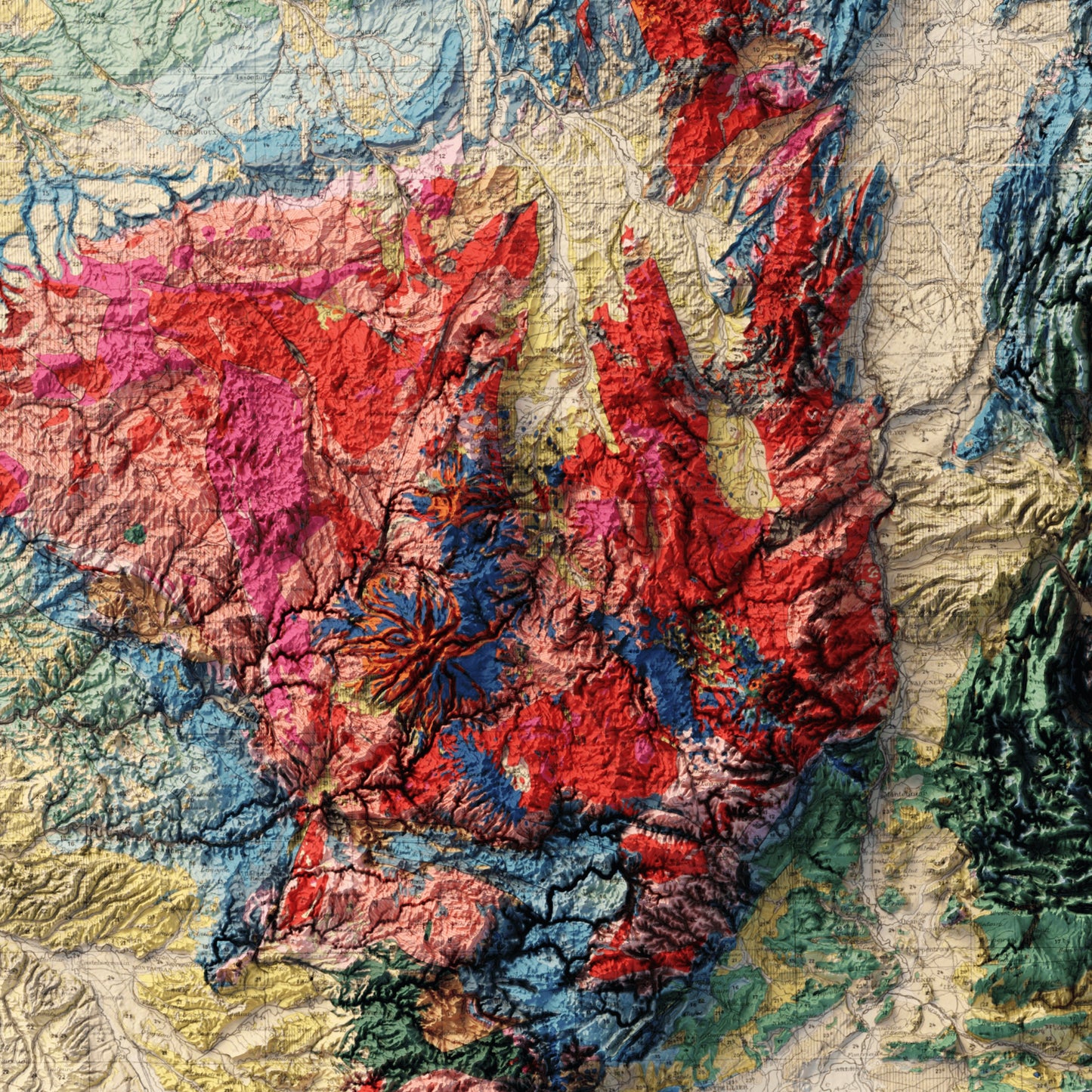 France Geology - Shaded Relief Map (1905)