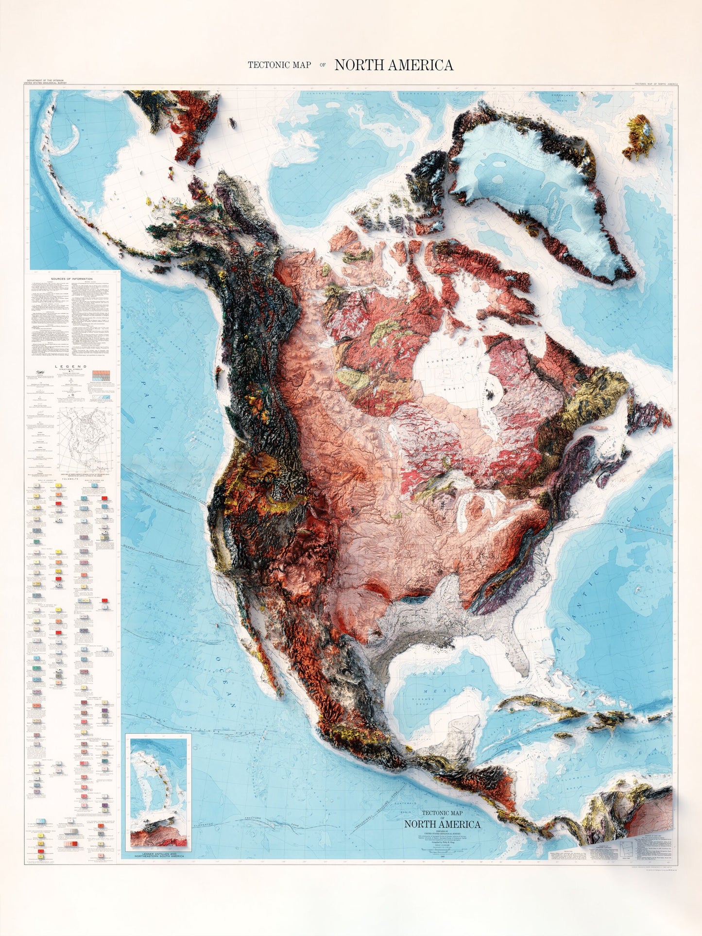 North America Tectonic Map - Shaded Relief (1969)