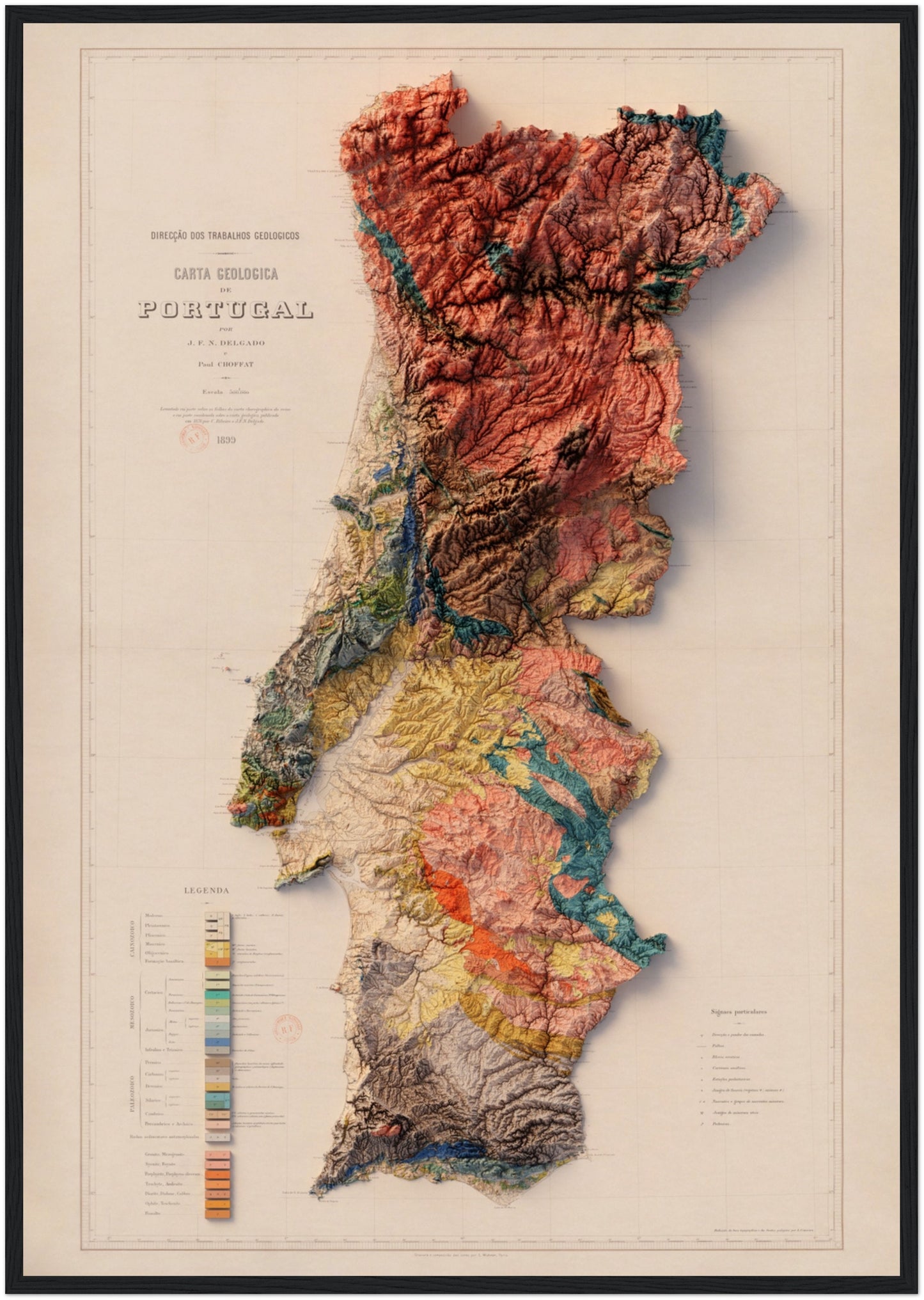 Portugal Geology - Shaded Relief Map (1899)