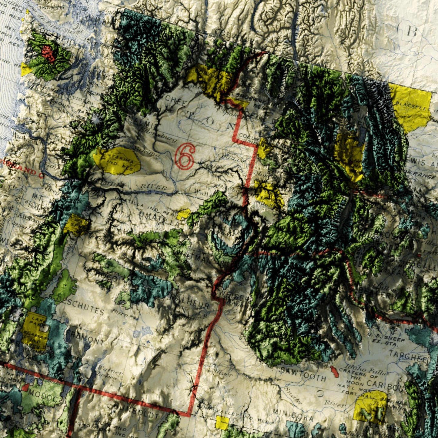 United States National Forests & Parks - Shaded Relief Map (1936)