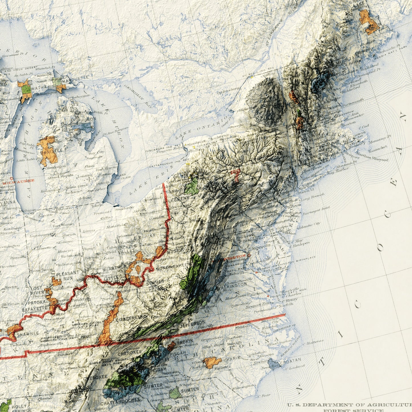 United States National Forests & Parks - Shaded Relief Map (1936)